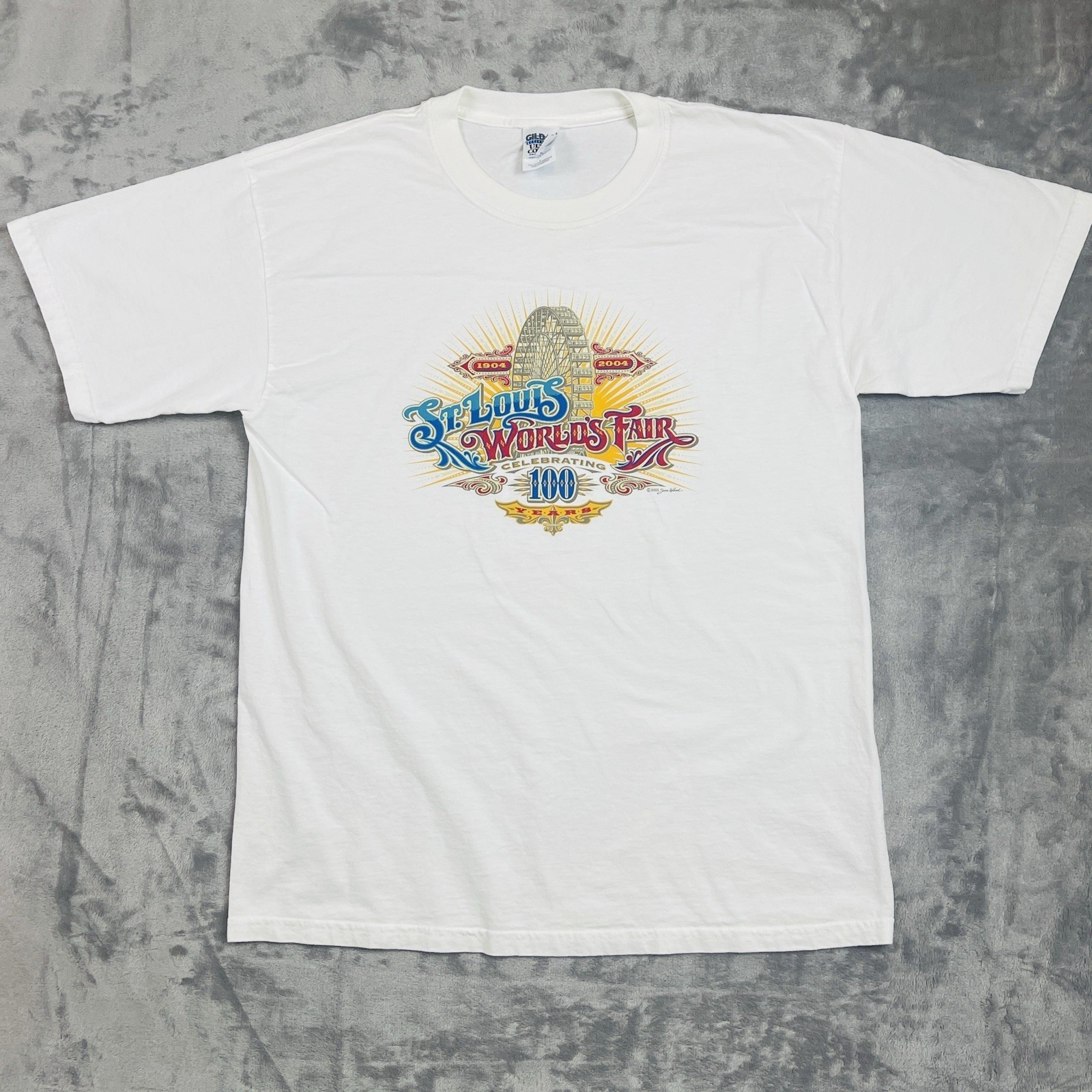 Vintage 2004 Worlds Fair Shirt Mens Large White St Louis Heritage Graphic Tee